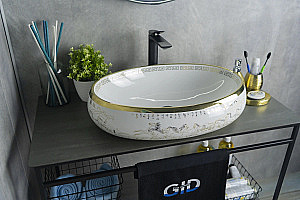 Раковина накладная Gid Lago 60 Nc472 52222 белая, золото купить в интернет-магазине Sanbest
