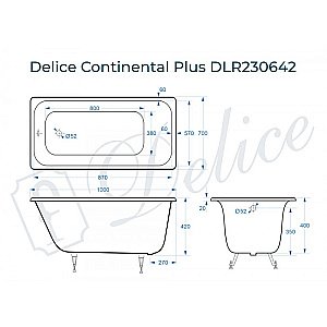 Ванна Delice Continental PLUS Elite DLR230642 100х70 белая купить в интернет-магазине Sanbest