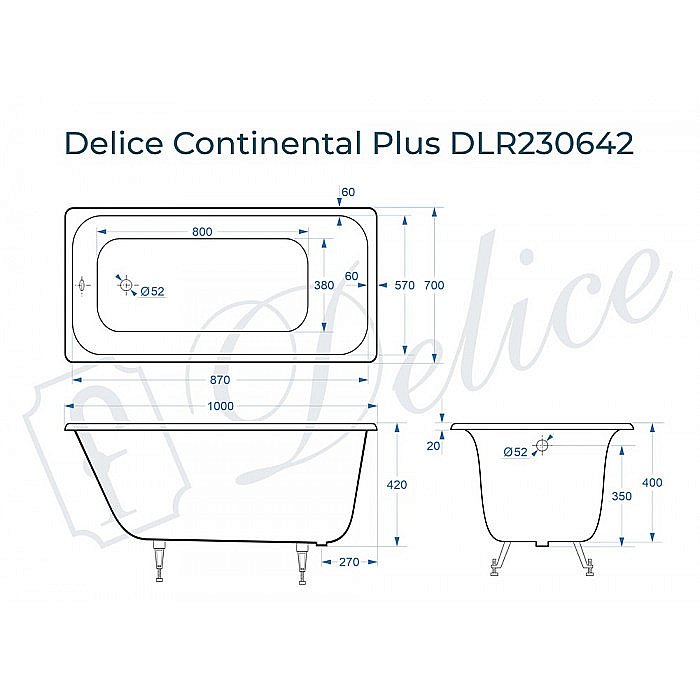 Ванна Delice Continental PLUS Elite DLR230642 100х70 белая купить в интернет-магазине Sanbest