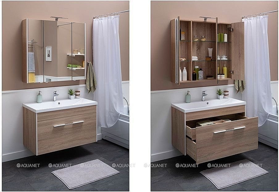 Зеркальный шкаф Aquanet Августа 100 дуб сонома купить в интернет-магазине сантехники Sanbest