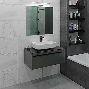 Тумба с раковиной LA FENICE Elba Grigio 90 серая/столешница черная для ванной в интернет-магазине Sanbest