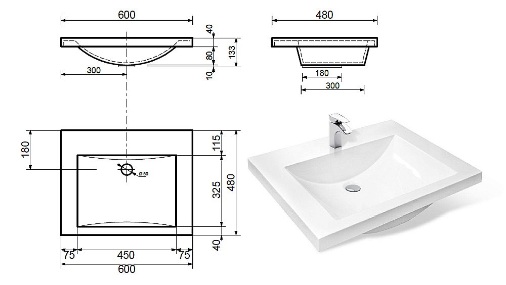 Раковина Эстет Монако 60 ФР-00000790 белая купить в интернет-магазине Sanbest