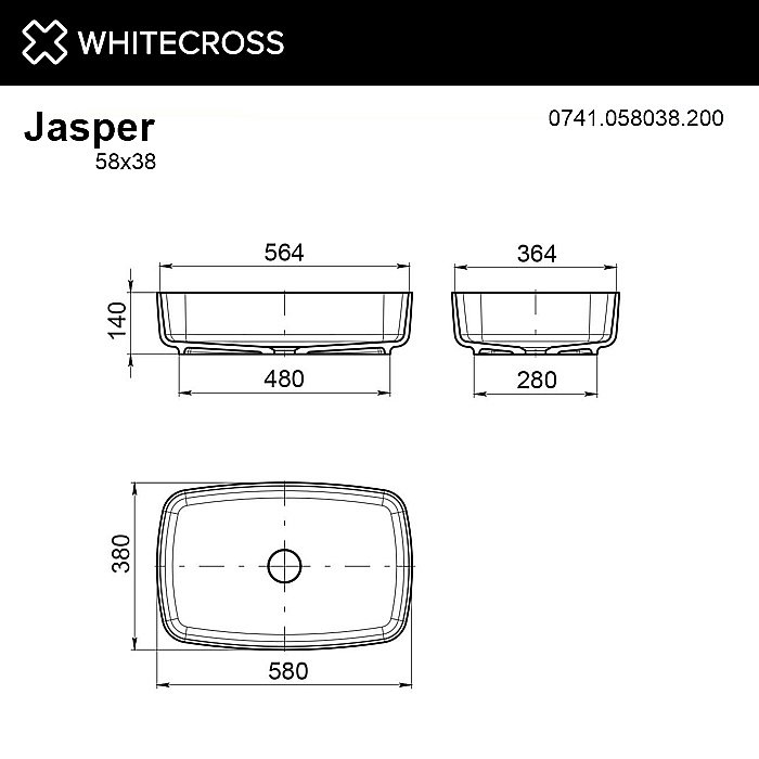 Раковина WhiteCross Jasper 58x38 0741.058038.200 белая матовая купить в интернет-магазине Sanbest