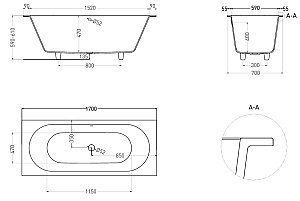 Ванна Salini Ornella AXIS S-Stone 170x70 104623M белая матовая купить в интернет-магазине Sanbest