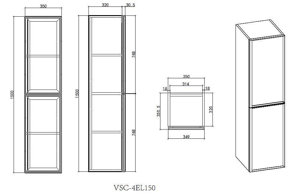 Шкаф подвесной Vincea Elise VSC-4EL150MG 35 серый матовый для ванной в интернет-магазине сантехники Sanbest