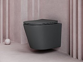 Унитаз подвесной Ceramica Nova Balearica Rimless CN6000MDH безободковый, с крышкой микролифт, темный антрацит матовый купить в интернет-магазине Sanbest