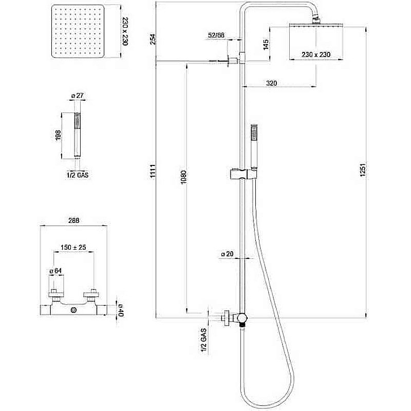Душевая система Bossini Cosmo L10103.073 черная купить в интернет-магазине сантехники Sanbest