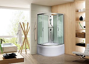 Душевая кабина Мономах XL Б/К 100x100x44 С МЗ 10000012112 стекло прозрачное с рисунком мозаика/профиль хром купить в интернет-магазине Sanbest