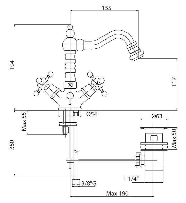 Смеситель для биде Cezares LORD-BS2-03/24 золото купить в интернет-магазине сантехники Sanbest