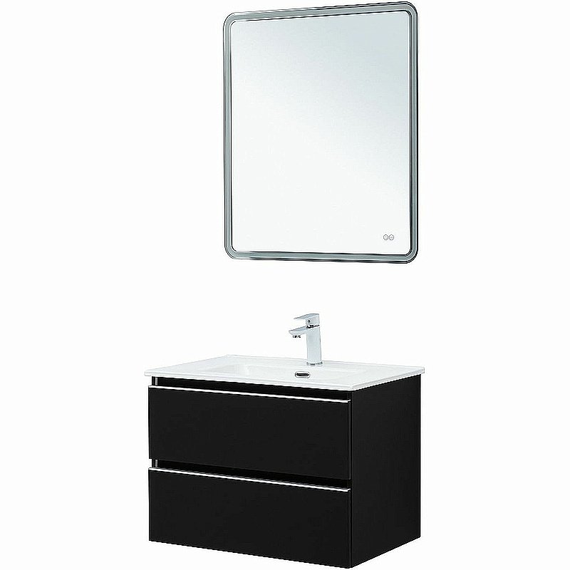 Тумба с раковиной Aquanet Вега 70 329596 черная для ванной в интернет-магазине Sanbest