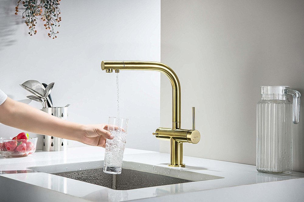 Смеситель для кухни Aquatek Европа AQ1385BG золото шлифованное купить в интернет-магазине сантехники Sanbest