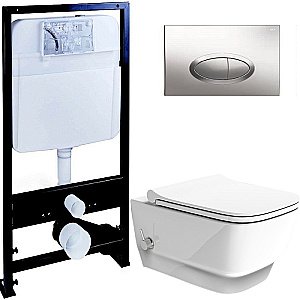 Унитаз Boheme Bello 971-2-W с инсталяцией и кнопкой 665-CR белый глянцевый/хром, безободковый, с функцией биде купить в интернет-магазине Sanbest