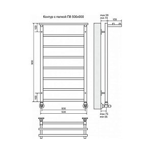 Полотенцесушитель водяной Terminus Контур с полкой П8 500x900 купить в интернет-магазине сантехники Sanbest