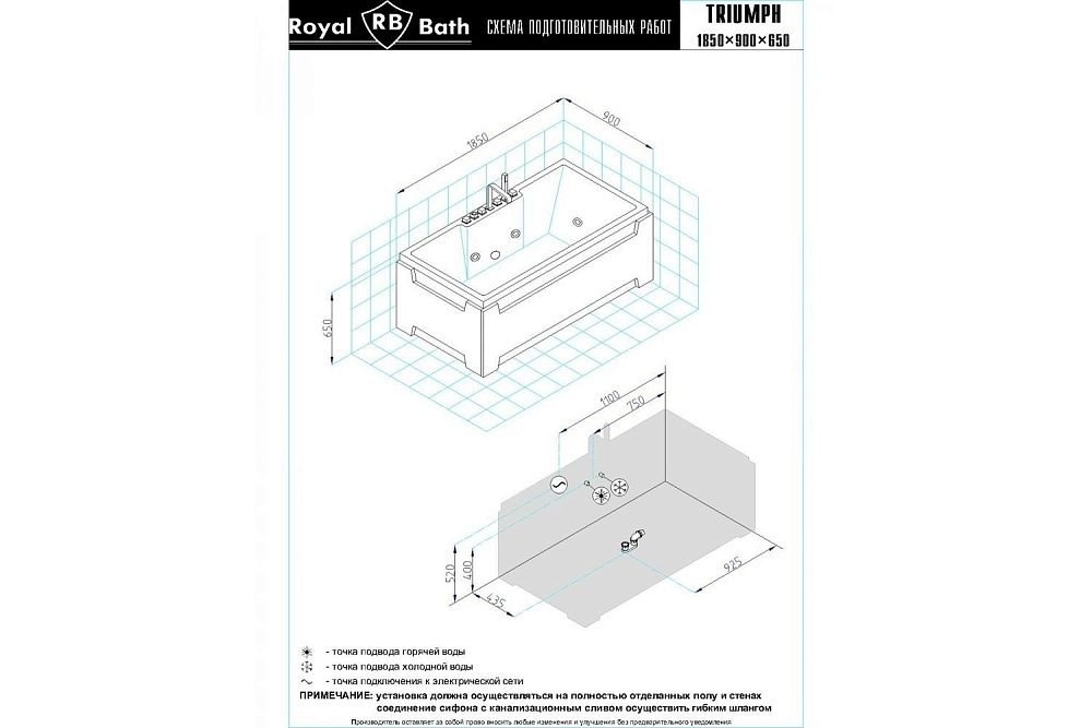 Гидромассажная ванна Royal Bath Triumph De Luxe 185х87 купить в интернет-магазине Sanbest