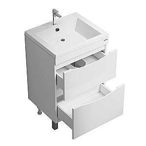 Тумба с раковиной напольная Grossman Виста 58 с 2-я ящ, белый глянец для ванной в интернет-магазине Sanbest