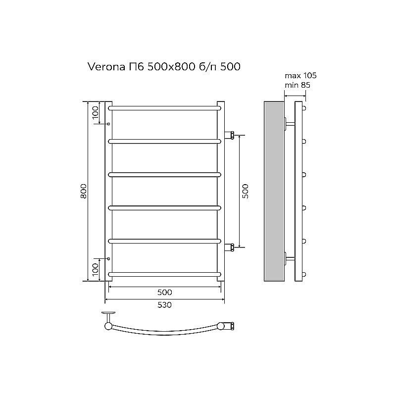 Полотенцесушитель водяной Azario Verona 50х80 AZ04558 хром купить в интернет-магазине сантехники Sanbest