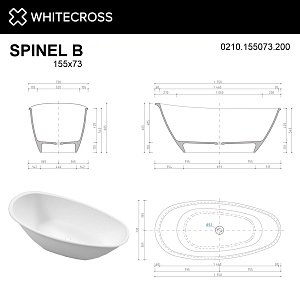 Ванна из искусственного камня WhiteCross SPINEL 155x73 белая матовая купить в интернет-магазине Sanbest