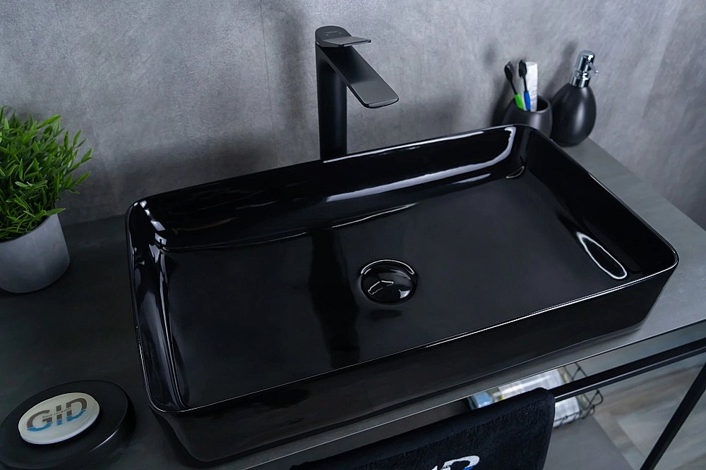 Раковина накладная Gid Geometrico 60 BL9396 53346 черная купить в интернет-магазине Sanbest