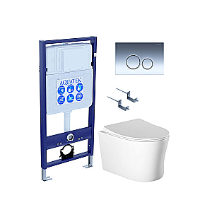 Унитаз подвесной Aquatek НИКА AQ2009-00+INS-0000012+KDI-0000018+KKI-0000002 белый, безободковый, с крышкой микролифт, с инсталляцией и кнопкой хром глянцевый купить в интернет-магазине Sanbest