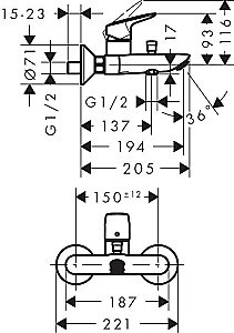Смеситель для ванны Hansgrohe Logis 71400000 купить в интернет-магазине сантехники Sanbest