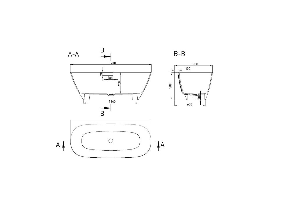 Ванна Salini SOFIA WALL S-Sense 170х80 102512G белая купить в интернет-магазине Sanbest