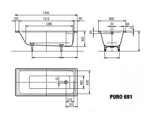 Стальная ванна Kaldewei Puro 691 170x80 купить в интернет-магазине Sanbest