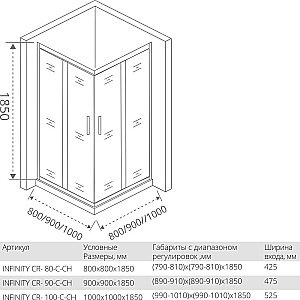 Душевой уголок Good door INFINITY CR 80x80 прозрачный купить в интернет-магазине Sanbest