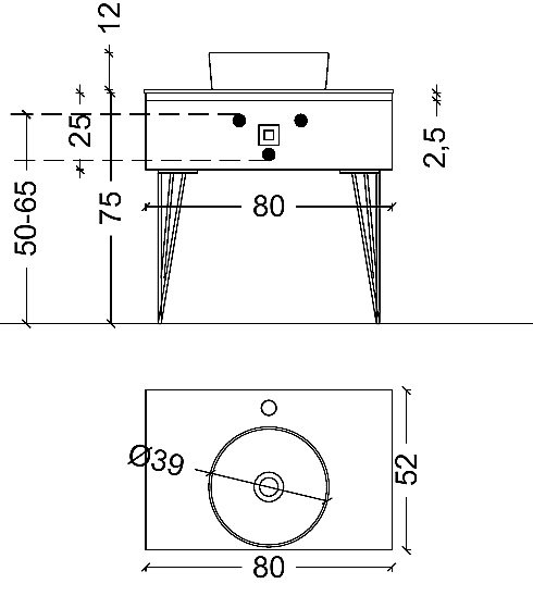 Консоль с раковиной Armadi Art LUCIDO 80 поталь для ванной в интернет-магазине сантехники Sanbest