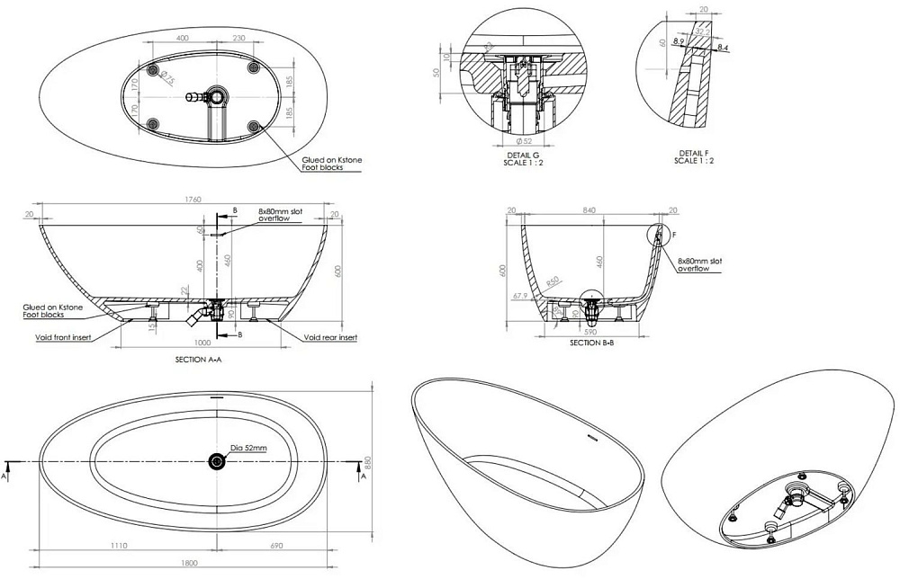 Ванна Knief Grace 180x88 0600-700-01 купить в интернет-магазине Sanbest