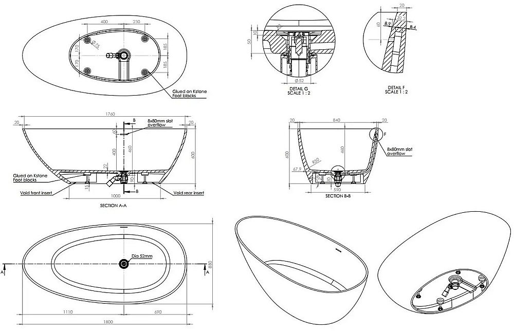Ванна Knief Grace 180x88 0600-700-01 белая матовая купить в интернет-магазине Sanbest