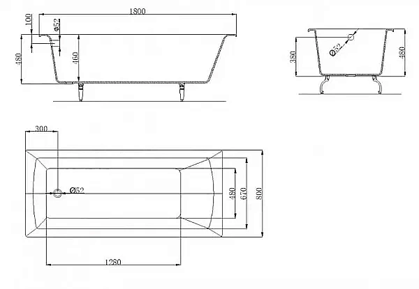 Ванна чугунная OWL 1975 Konung OWLIB191114 180х80 белая купить в интернет-магазине Sanbest