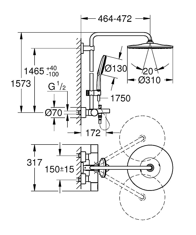 Душевая система Grohe Rainshower SmartActive 310 Mono 26657000 хром купить в интернет-магазине сантехники Sanbest
