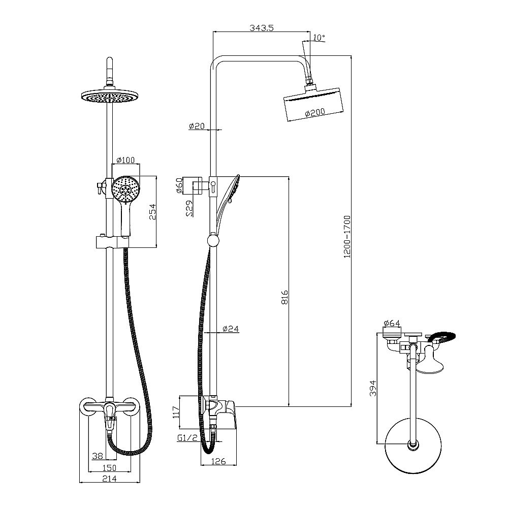 Душевая система Olive' EVORA 33291EV хром купить в интернет-магазине сантехники Sanbest