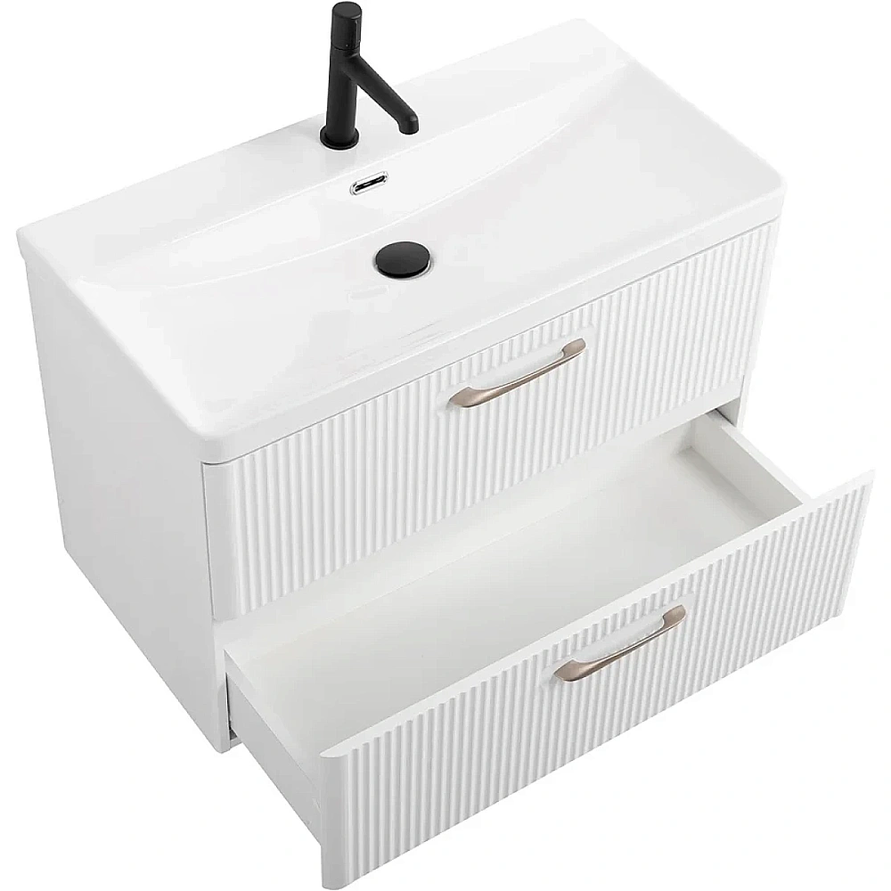 Тумба с раковиной Belbagno DUE 80 Bianco Lucido ручки в комплекте, белая глянцевая для ванной в интернет-магазине Sanbest
