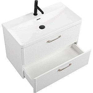 Тумба с раковиной Belbagno DUE 80 Bianco Lucido ручки в комплекте, белая глянцевая для ванной в интернет-магазине Sanbest