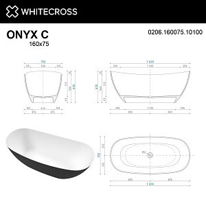 Ванна из искусственного камня WhiteCross Onyx C 160x75 черный/белый глянец купить в интернет-магазине Sanbest