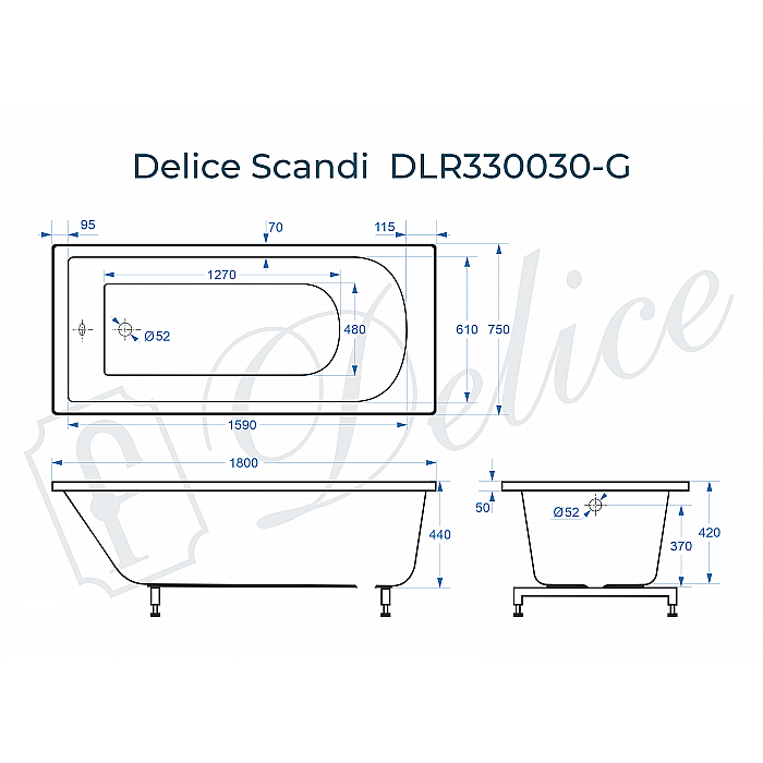 Ванна Delice Scandi DLR330030-G 180х75 белая купить в интернет-магазине Sanbest