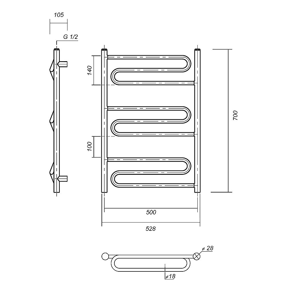Полотенцесушитель водяной Domoterm Офелия П9 500x700 АБР бронза купить в интернет-магазине сантехники Sanbest