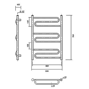 Полотенцесушитель водяной Domoterm Офелия П9 500x700 АБР бронза купить в интернет-магазине сантехники Sanbest