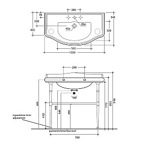 Консоль с раковиной Kerasan Retro 730090 100 хром с 3 отверстиями для ванной в интернет-магазине сантехники Sanbest