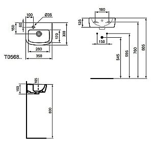 Раковина подвесная Ideal Standard Tempo 35 T056801 белая купить в интернет-магазине Sanbest