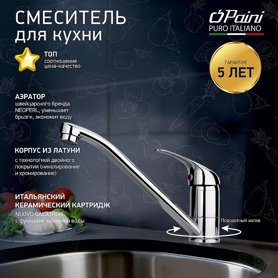 Смеситель для кухни Fortis by PAINI Roma 02CR573LM хром купить в интернет-магазине сантехники Sanbest