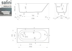 Ванна Salini ORNELLA S-Sense Sapirit 170х75 белая/RAL глянец купить в интернет-магазине Sanbest