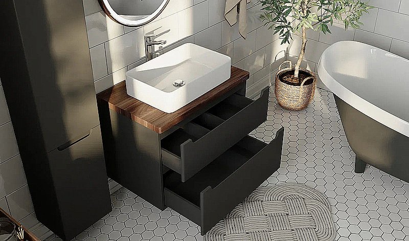 Тумба с раковиной Jorno Wood 100 серая для ванной в интернет-магазине Sanbest