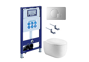 Унитаз подвесной с инсталляцией Aquatek Альтаир SET AQUATEK АЛЬТАИР cm-068 4в1 белый/кнопка хром матовый, безободковый, с крышкой микролифт купить в интернет-магазине Sanbest