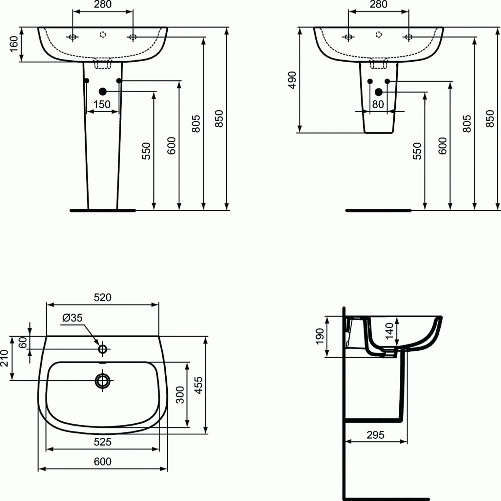 Раковина на пьедестале Ideal Standard Esedra T279801 купить в интернет-магазине Sanbest