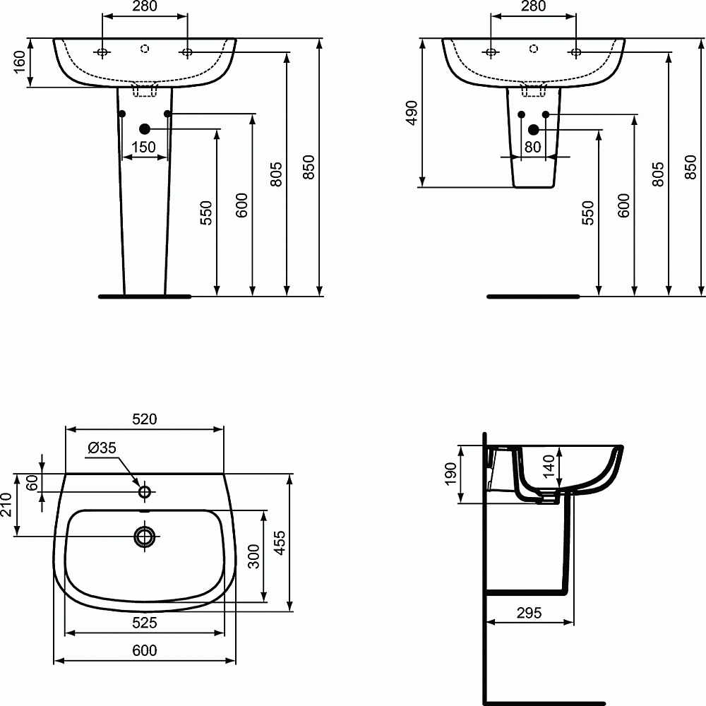 Раковина на пьедестале Ideal Standard Esedra 60 T279801 белая купить в интернет-магазине Sanbest