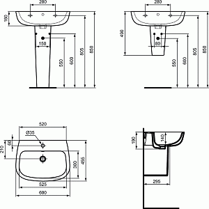 Раковина на пьедестале Ideal Standard Esedra T279801 купить в интернет-магазине Sanbest