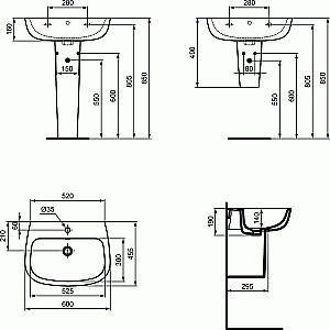 Раковина на пьедестале Ideal Standard Esedra 60 T279801 белая купить в интернет-магазине Sanbest
