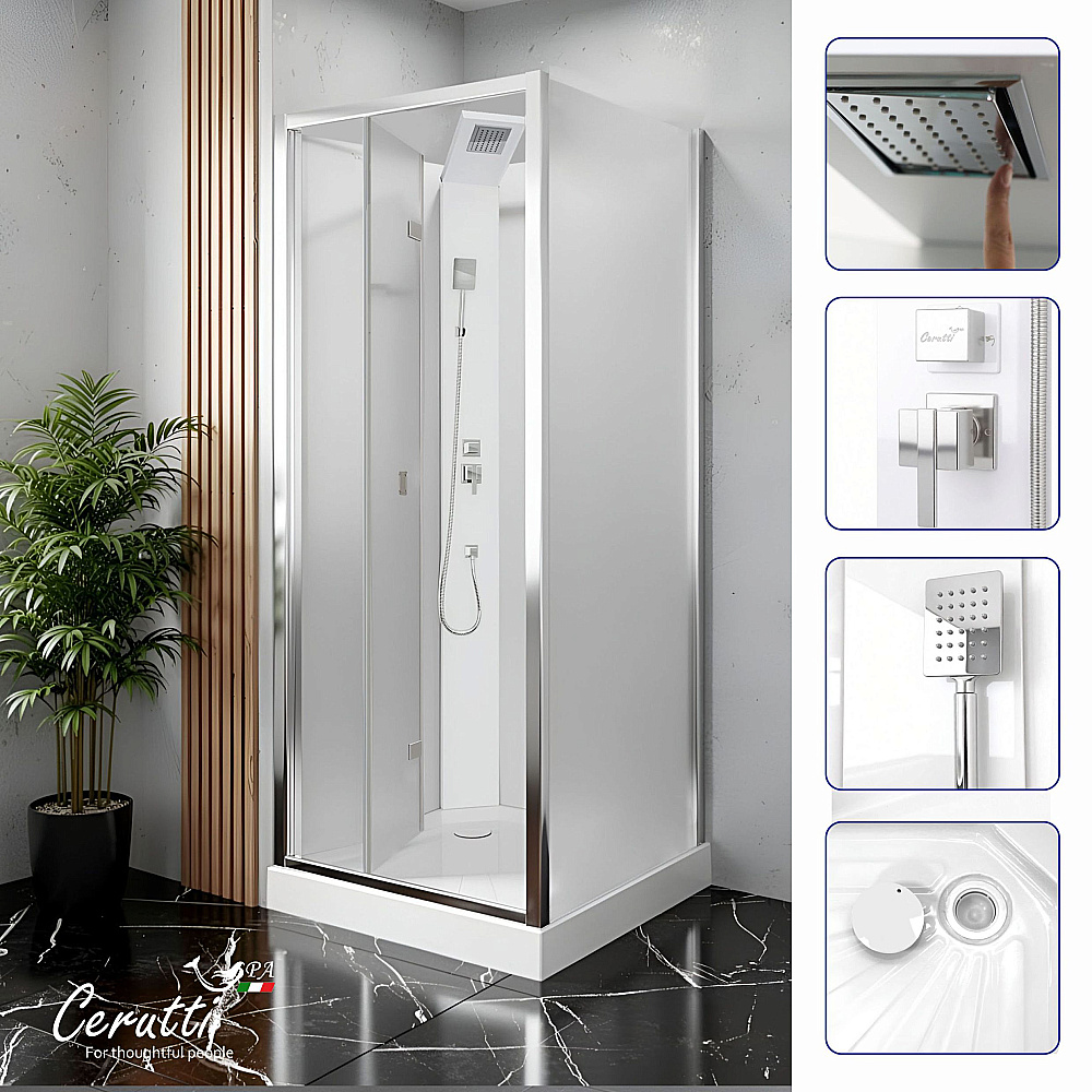 Душевая кабина Ceruttispa BELLA 90F 90x90 стекло матовое/профиль черный матовый купить в интернет-магазине Sanbest
